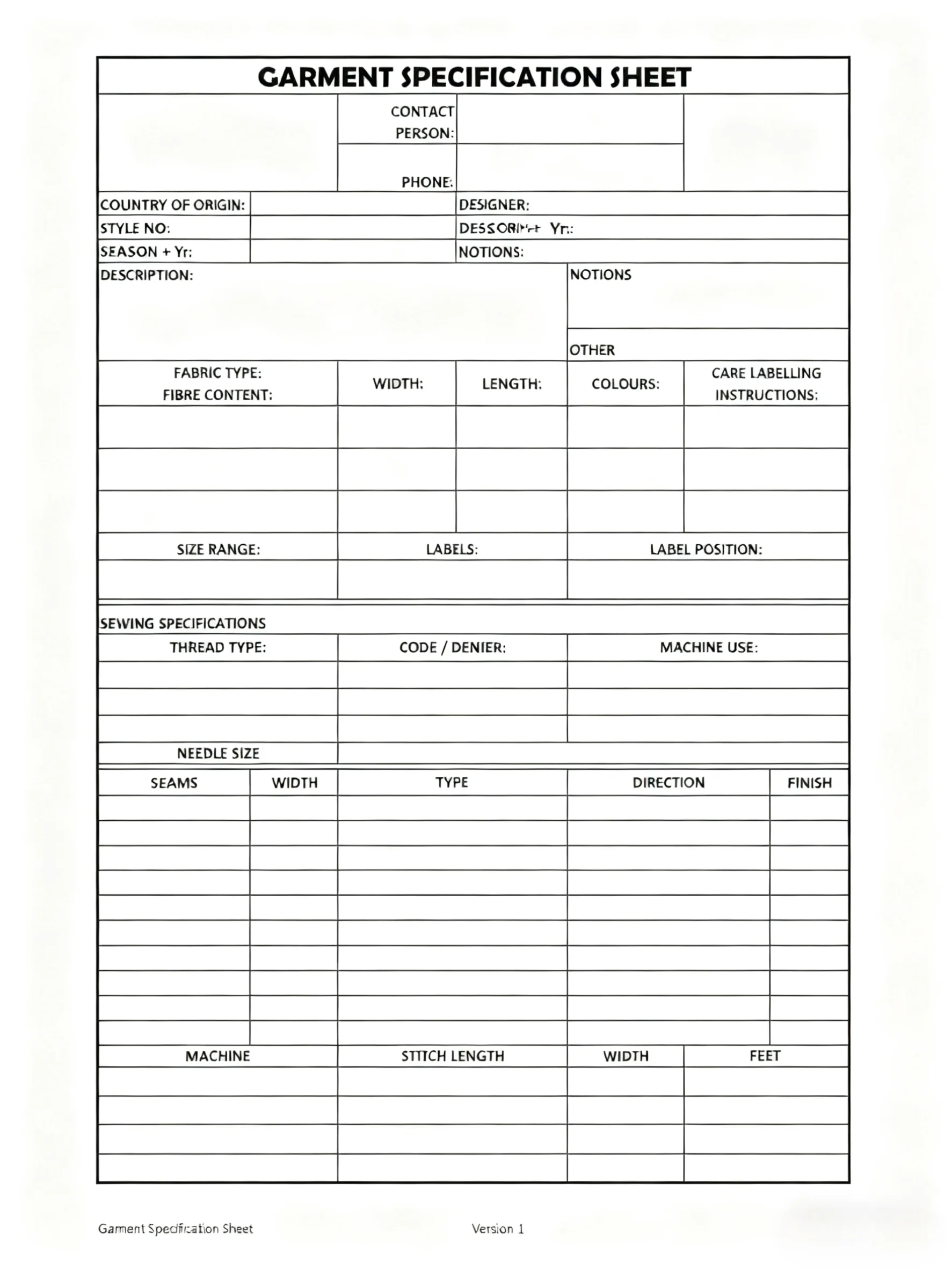 specification sheet