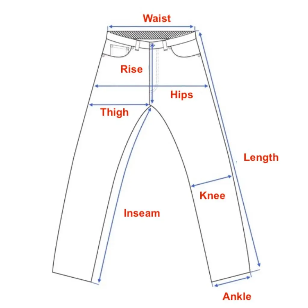 Pants measurement diagram with key areas labeled.